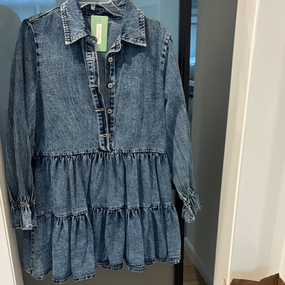 Chic Blue Tiered Denim Dress